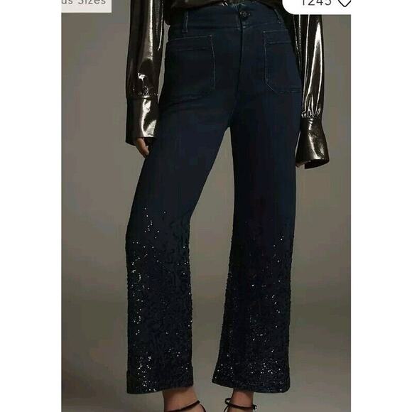 Anthropologie The Colette Cropped High-Rise Wide-Leg Jeans by Maeve: Sequin 24T - Picture 2 of 5